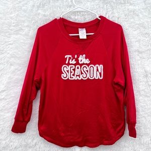 Secret Treasures Pajama Top "Tis' the Season" Red White Christmas Size S 4-6